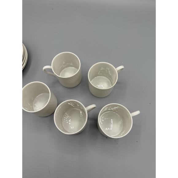 Set of 5 White Porcelain Espresso Cups & Saucers Ribbed Textured Pattern 2.5” - Picture 13 of 14
